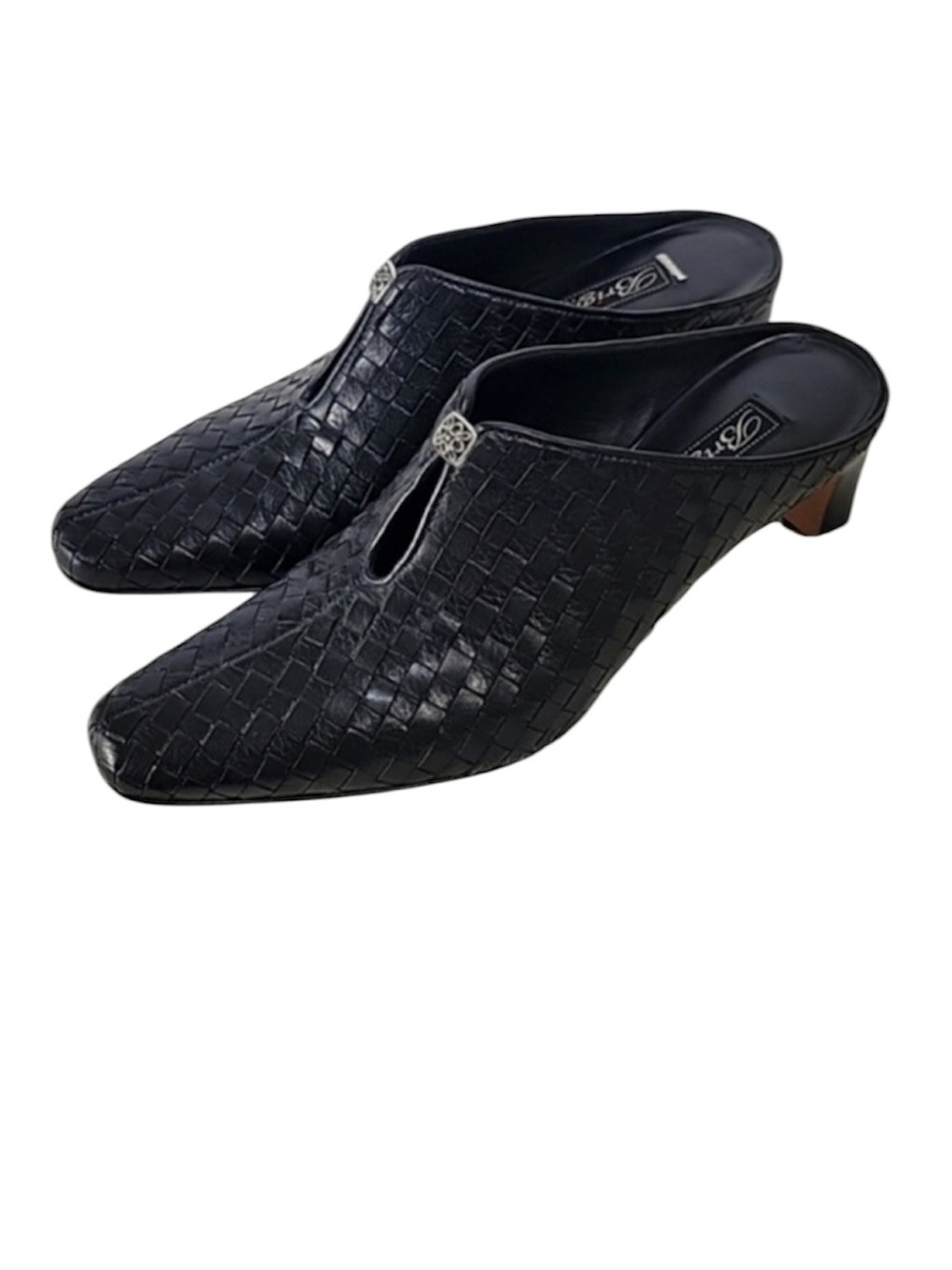 Brighton Tynan Black Woven Leather Mule Heels